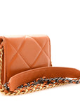 Lambskin Quilted CHNL 19 Flap Coin Purse With Chain Light Brown