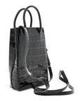 Calfskin Crocodile Embossed Logo Shopping Phone Holder Bag Black