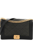 Lambskin Braided Woven Medium Boy Flap Navy Black