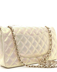 Iridescent Lambskin Quilted Medium Double Flap Ivory