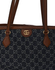 New Denim GG Monogram Medium Ophidia Shopping Tote Blue Tea Cuir