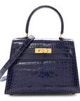 Shiny Alligator Mini Kelly Sellier 20 Bleu Roi