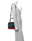 Moon Calfskin Bamboo Web Medium Dionysus Top Handle Bag Blue Emerald Hibiscus Red