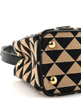Jacquard Saffiano Triangolo Symbole Embroidered Mini Galleria Double Zip Tote Black Corda