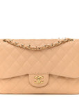 Caviar Quilted Jumbo Double Flap Beige