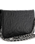 Lambskin Camellia Embossed Wallet On Chain WOC Black