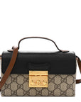 GG Supreme Monogram Calfskin Mini Padlock Top Handle Shoulder Bag Beige Black Cuir