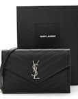Grain De Poudre Matelasse Chevron Monogram Envelope Chain Wallet Black