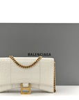 Shiny Calfskin Crocodile Embossed Hourglass Chain Bag White