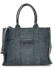 Washed Frayed Denim Logo Medium Hardware Tote Blue
