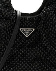 Satin Crystal Soft Padded Small Double Handled Shoulder Bag Black