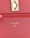 Lambskin Quilted Trendy CC Wallet On Chain WOC Bright Pink