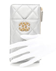 Lambskin Quilted CHNL 19 Phone and Card Holder Silver