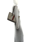 GG Supreme Monogram Textured Calfskin Web Small Ophidia Shoulder Tote Bag Beige Ebony New Acero