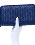 Nappa Intrecciato Zip Around Wallet Cobalt