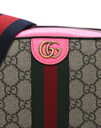 GG Supreme Monogram Textured Dollar Calfskin Web Ophidia Small Crossbody Bag Beige Ebony Fuchsia