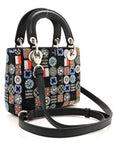 Satin Lambskin Embroidered Beaded Mini Lady D1OR Black Multicolor