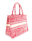 Canvas Embroidered Medium D1ORiviera Toile De Jouy Book Tote Raspberry
