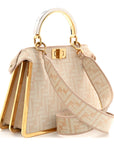 Chenille Suede Metal FF Small Peekaboo I SEE U Satchel Beige White