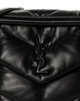 Lambskin Quilted Monogram Monochrome Medium Loulou Puffer Chain Satchel Black