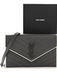 Grain De Poudre Matelasse Chevron Monogram Envelope Chain Wallet Asphalt White
