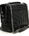 Calfskin Y Quilted Monogram Small Loulou Chain Satchel Black