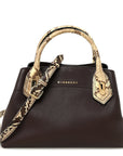 Grainy Calfskin Snakeskin Small Milton Satchel Brown Natural