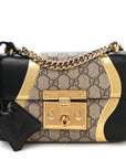 Calfskin GG Supreme Monogram Small Padlock Shoulder Bag Black Gold