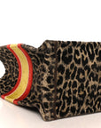 Canvas Velvet Embroidered Large Leopard Book Tote Tote Beige