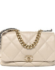 Goatskin Quilted Maxi CHNL 19 Flap Beige