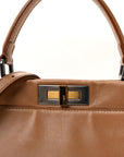 Vitello Seta Shiny Nappa Elaphe Medium Peekaboo Iconic Satchel Latte Blue