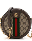 GG Supreme Monogram Web Mini Ophidia Round Shoulder Bag Brown