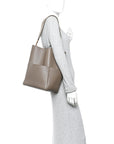 Soft Grained Calfskin Sangle Bucket Bag Taupe