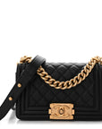 Calfskin Quilted Small Boy Flap Black