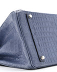Matte Porosus Crocodile 18K White Gold Diamond Birkin 35 Bleu Brighton