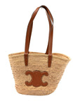 Raffia Calfskin Triomphe Medium Panier Tan