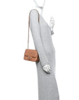 Lambskin Quilted Mini Square Flap Brown