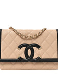 Caviar Quilted CC Filigree Wallet On Chain WOC Beige Black