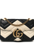 Calfskin Matelasse Super Mini GG Marmont Shoulder Bag Black White