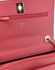 Lambskin Quilted Trendy CC Wallet On Chain WOC Bright Pink