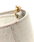Shiny Calfskin Crocodile Embossed Hourglass Chain Bag White