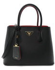 Saffiano Cuir Small Double Bag Black Fuoco