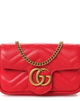 Calfskin Matelasse Super Mini GG Marmont Shoulder Bag Hibiscus Red