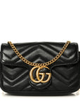Calfskin Matelasse Super Mini GG Marmont Shoulder Bag Black