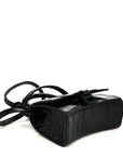 Shiny Calfskin Monochrome Crocodile Embossed Hourglass Top Handle Bag Mini Black