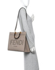 Vitello King Plexiglass Logo Embossed Medium FNDI Sunshine Shopper Tote Tortora