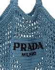 Yarn Raffia Effect Crochet Logo Embroidered Tote Bag Celeste