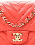 Lambskin Chevron Quilted Mini Rectangular Flap Red