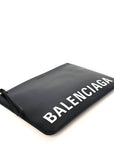 Calfskin Logo Large Cash Pouch With Handle Black White