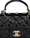Patent Quilted Mini Top Handle Rectangular Flap Black
